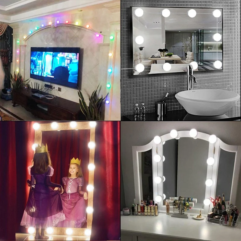 

3 Modes Colors Makeup Mirror Light Led Touch Dimming Vanity Dressing Table Lamp Bulb Vanity Mirror With Lights USB 12V Hollywood