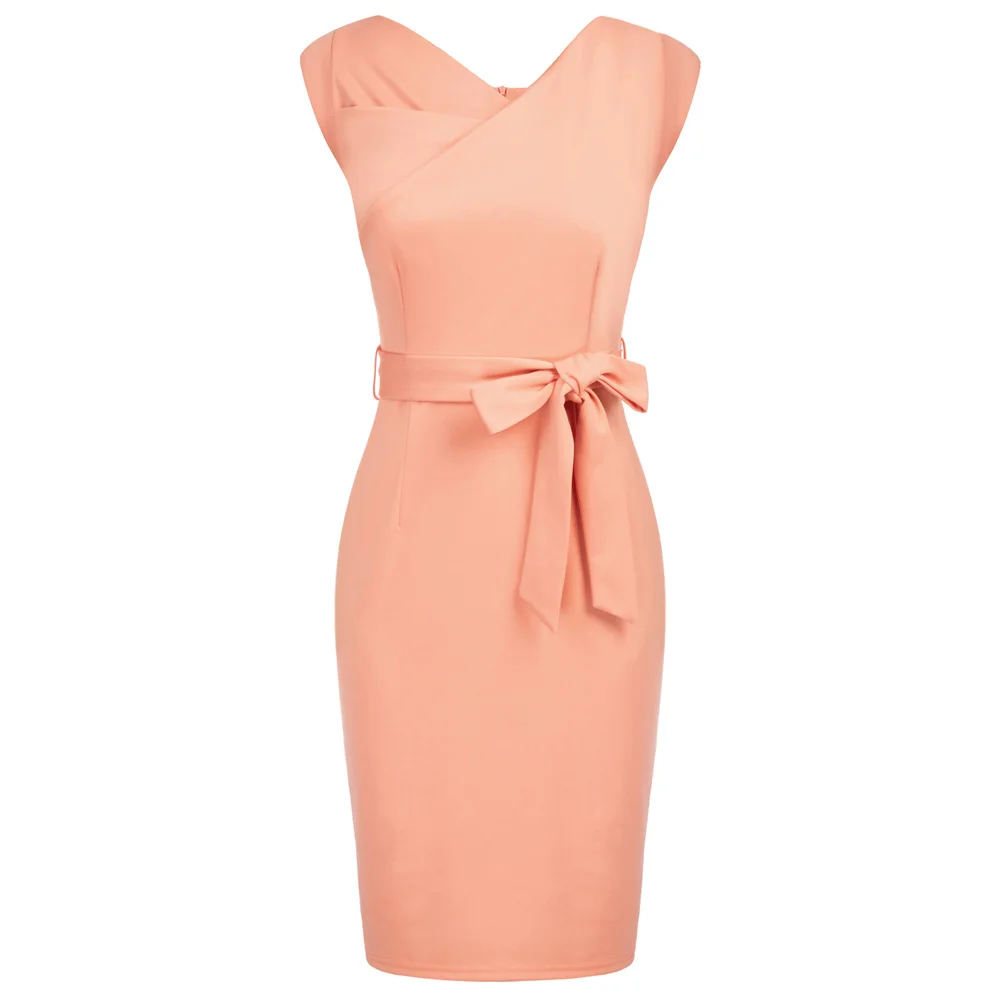 

GK Women Asymmetric V-Neck Dress OL Sleeveless U-Back Bodycon Dress
