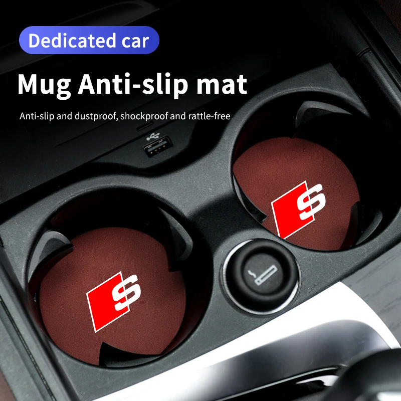 Per Audi 2Pcs Car Coaster Antiscivolo Slot Mat Supporto Per Bevande Accessori S Line Quattro A1 A3 A4 A5 A6 A7 A8 Q2 Q3 Q5 Q7 Q8