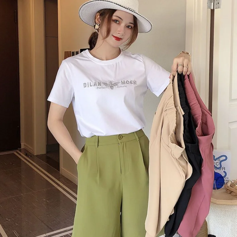 

2023 Summer Shorts for Women Solid High Waist Wide Leg Short Pants Black Office Lady Pockets Shorts Female Short Trousers Q148