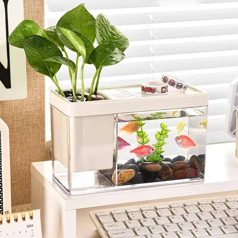 Aquarium Mini Fish Tank Aquarium Fish Desktop Box landscape creative small tropical fish tank Desktop Bowl Organizer