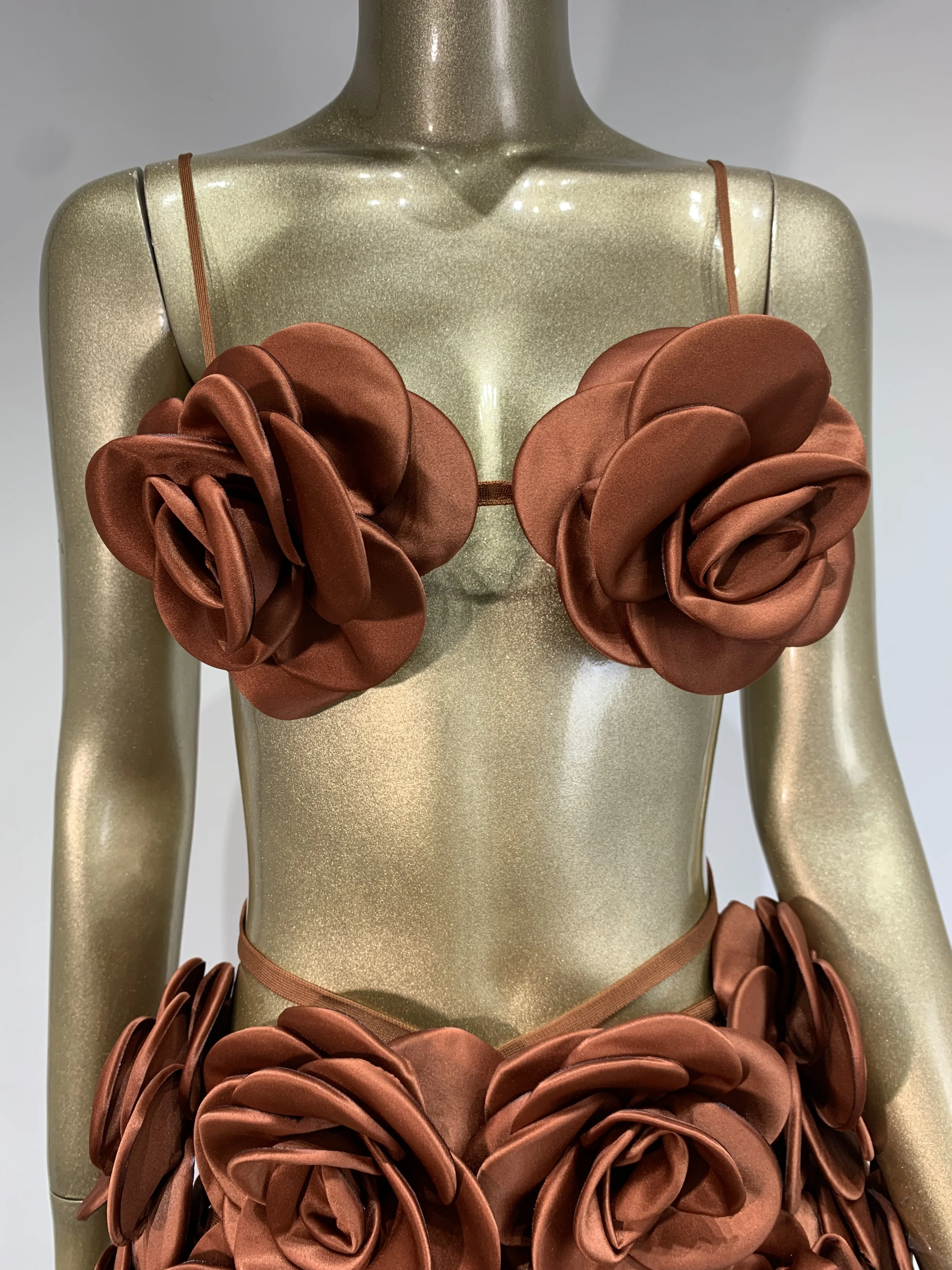 Women Celebrity Sexy Backless Halter Flower Brown Maxi Long Bandage Skirt Set 2025 Knitted Elegant Evening Club Party Clothing 4