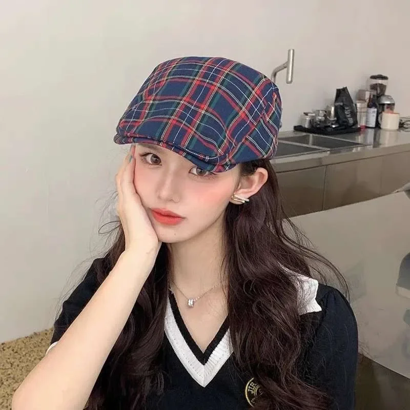 Fashion Retro Checkered Stripe Vintage Casquette Men Women Cotton Beret British Windshield Hat Street Newspaper Cap Artist Hats 4