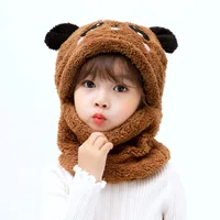 Cartoon Hat for Girls Boys Scarf Thicken Cap Winter Hat for Kids Newborn Baby Stuff Children Hat Plus Fleece Kids Caps 3