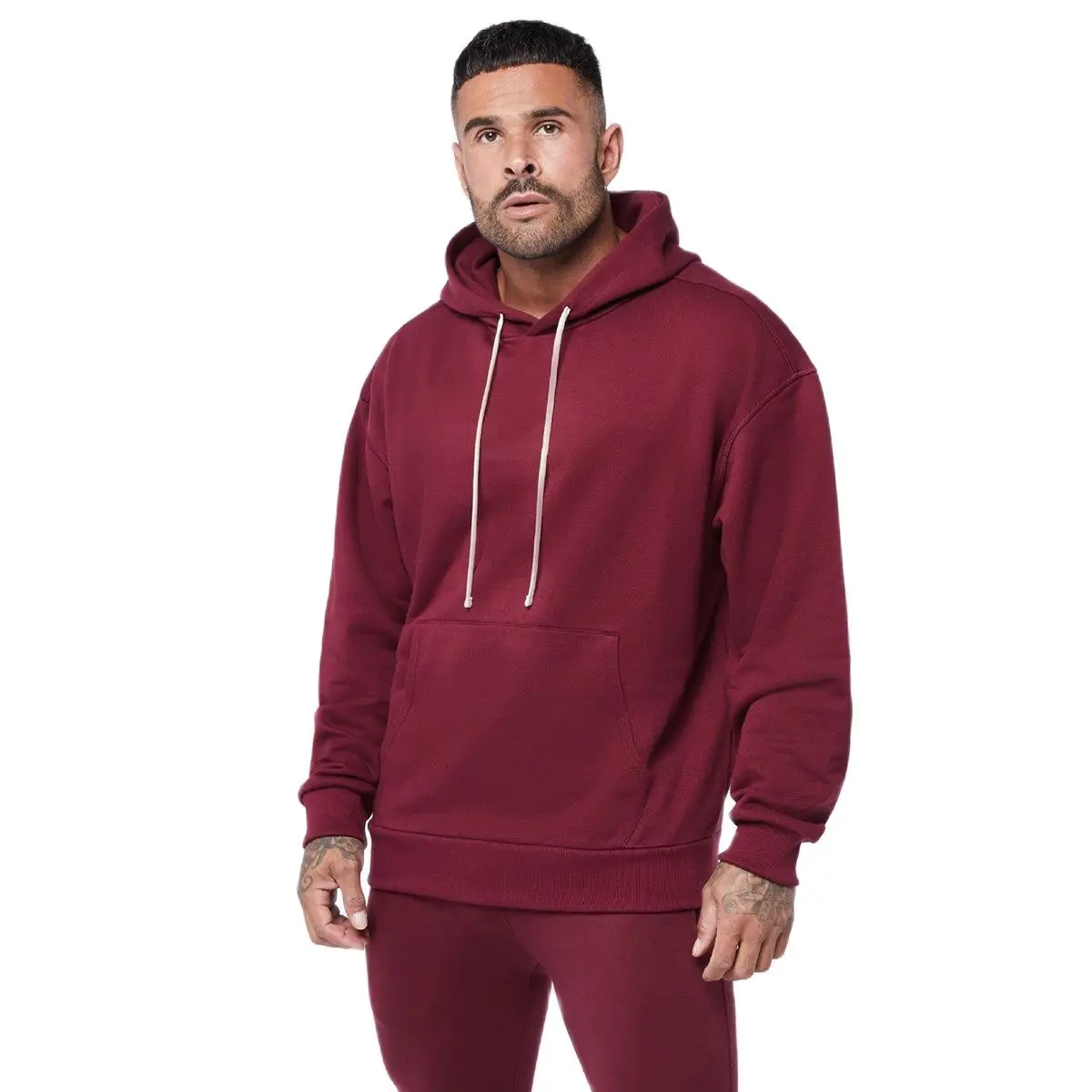 

Solid Casual Hoodie Men Autumn Cotton Loose Sweatshirts Pullover Tops Gym Fitness Coat Male Fashion Hip Hop Street Wear Clothing
