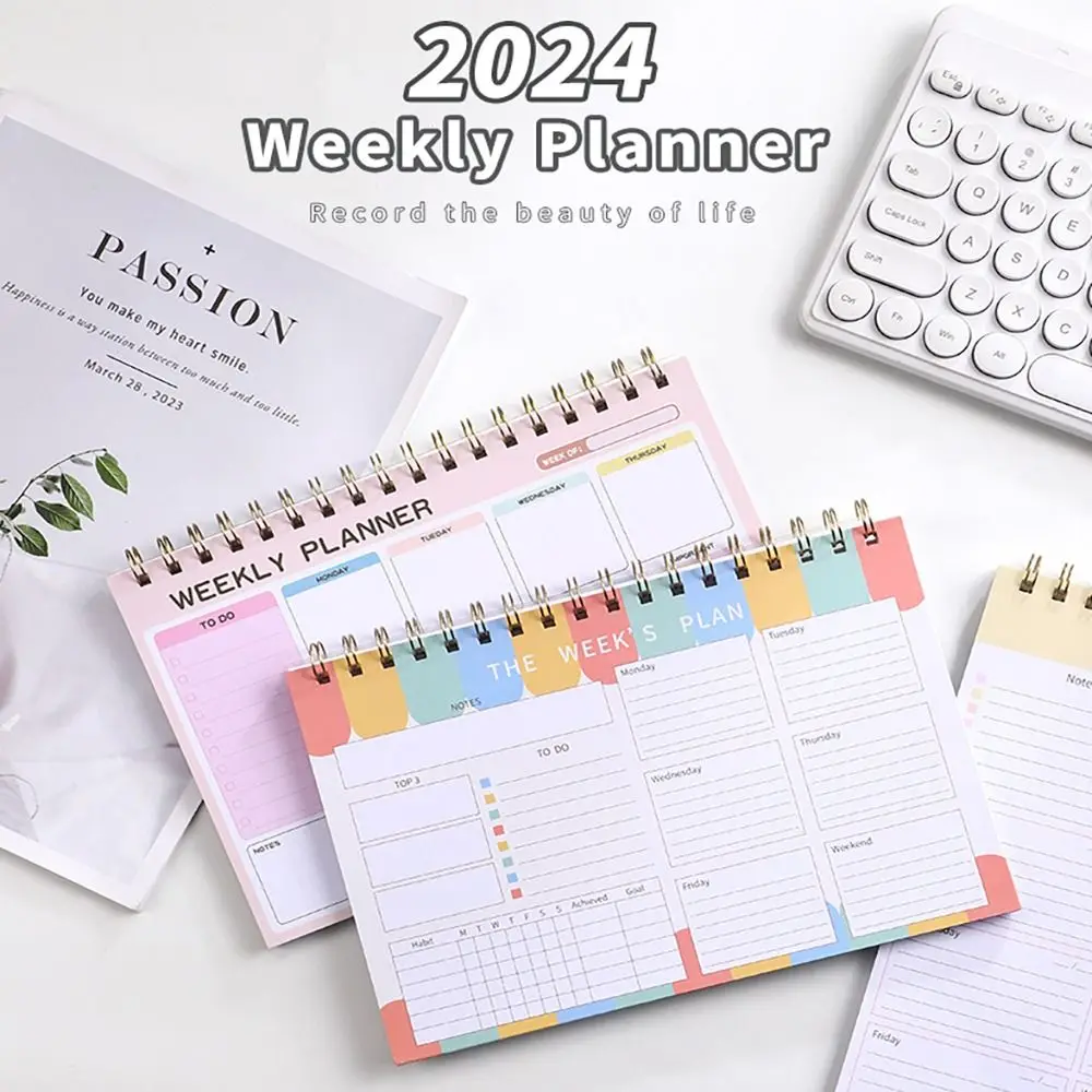 2024 A5 Agenda Book Portable Weekly Planner Coil Notebooks To Do List English Schedules Journal Notepad School Office Supplies