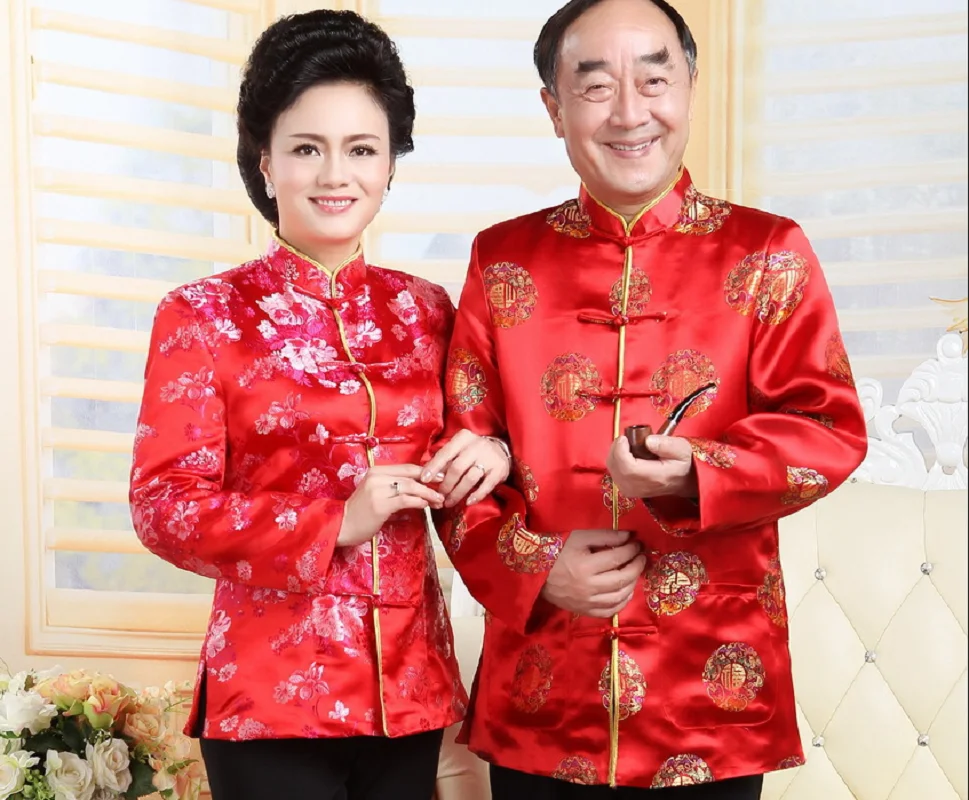 Chinese Traditional Costume Birthday New Year Party Wedding Men Women Tang Suit Satin Embroidered Flowers Jacket Casual Coat men chinese style shirt hanfu jacket