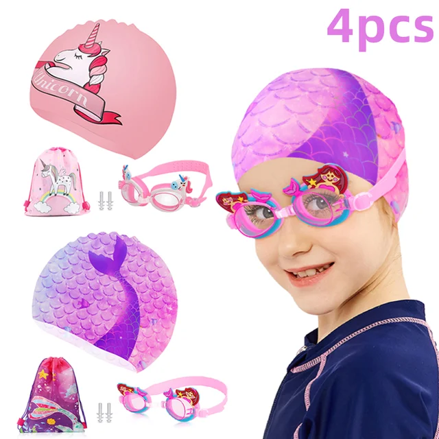 Set De Bonnet De Bain Lunettes De Natation Pour Enfants Lentilles