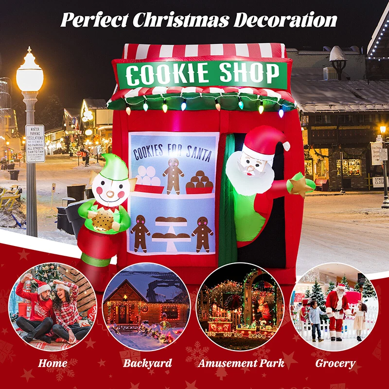 

6.3 Feet Inflatable Gingerbread Cookie Shop with Santa Clause Outdoor Garden Party Supplies Holiday DIY Decorations