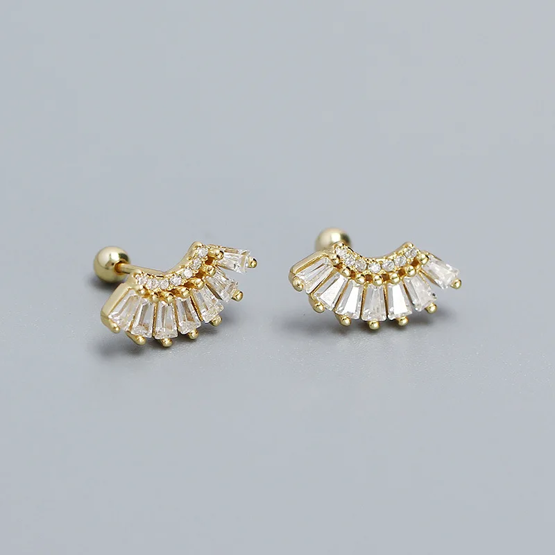 100% 925 Sterling Silver Zircon Geometric Earrings for Women Girl Fashion Fan-shaped Design Jewelry Birthday Gift Dropshipping