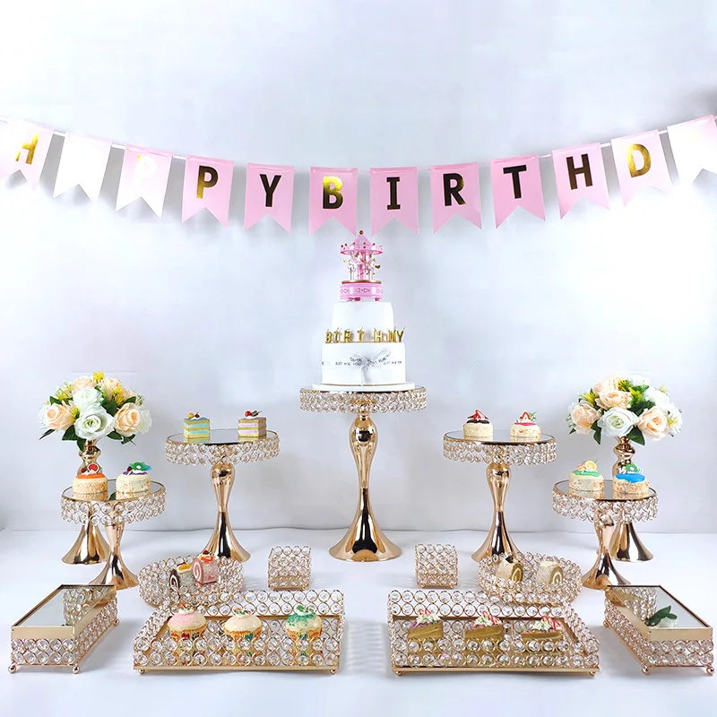 

1pcs Gold Plating Cake Stand Set Crystal Metal Mirror Cupcake Stand Decorations Dessert Pedestal Wedding Party Display Cake Tray