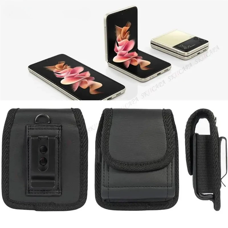Leather Phone Pouch with Belt Clip Holster & Oxford Cloth Accents
