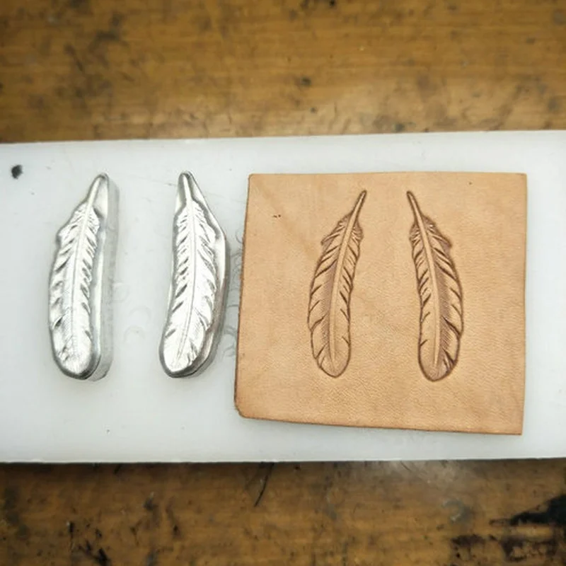 2PCS/set Mini Feather Leather Embossing Mold Branding Aluminum Stamps Leather Craft Stamps