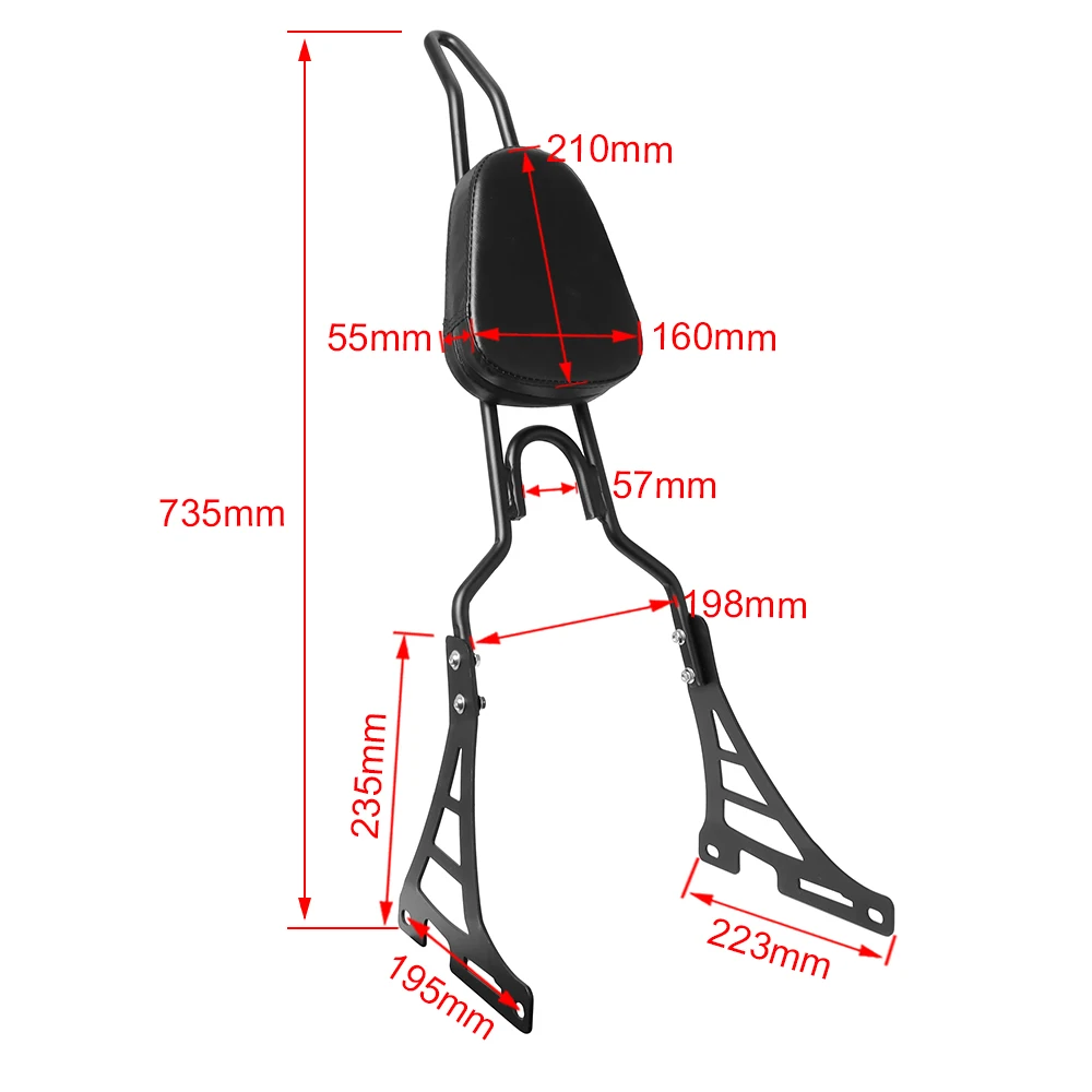 For Harley Sportster XL 883 1200 2004-2020 19 18 Motorcycle Black Rear Backrest Sissy Bar With Cushion Pad