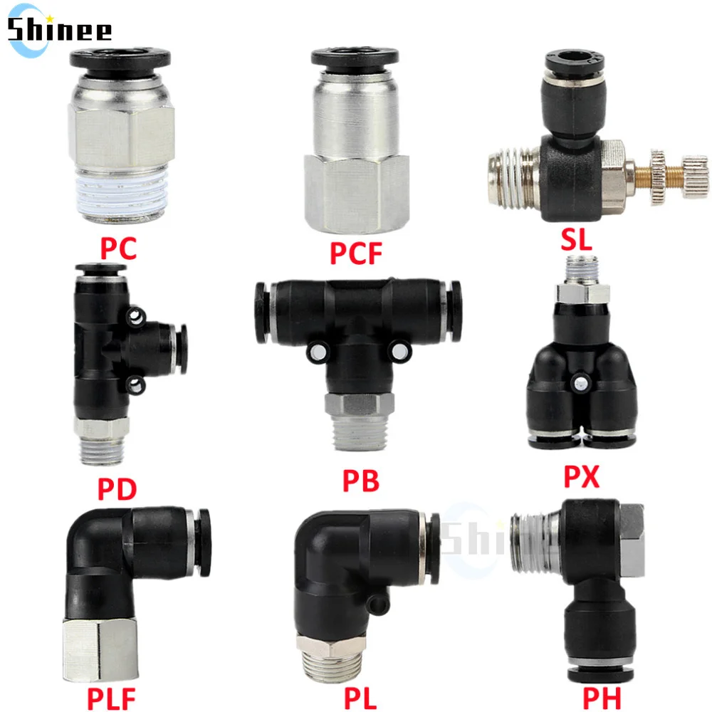 

Pneumatic Air Connector Fitting PC/PCF/PB/PKB/PH/PL/PLF/PX/SL 4mm 6mm 8/10mm Thread 1/8 1/4 3/8 1/2 Black Plastic Hose Fittings