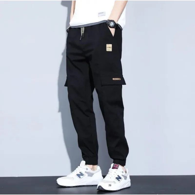 Casual Sports Pants Men Summer Thin Harlan Elastic Cargo Pants Loose Sports Trend Tie Feet