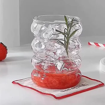 Bicchieri in vetro trasparente da 350 ml Bicchieri da bere a forma di bruco resistenti al calore ad alto contenuto di borosilicato Tazza da caffè Succo di birra Tazze di latte 1