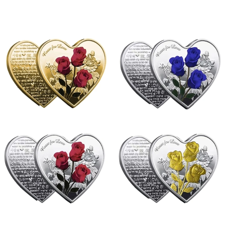 

Elegant Heart Shaped Metal Coins Love Heart Rose Coin for Wedding Remembrances