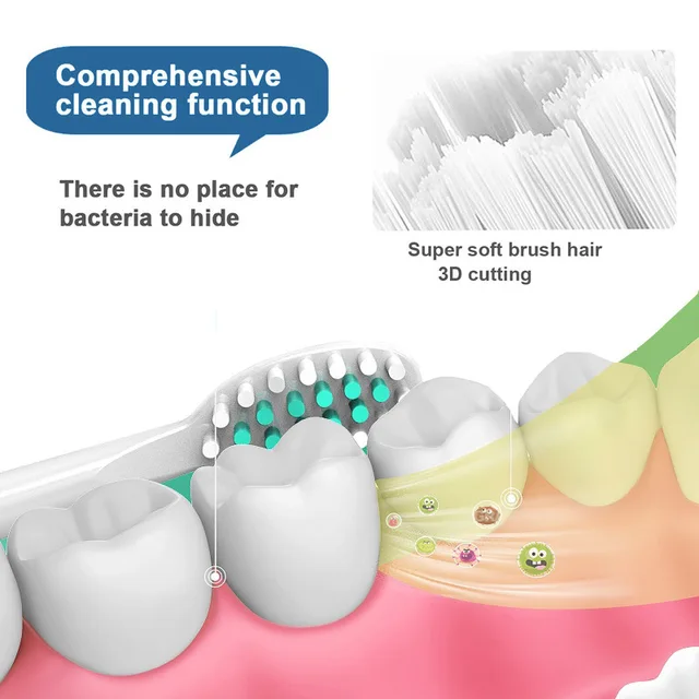 Sonic Electric Toothbrush 5 Mode USB Charger Timer Brush Rechargeable Deep Clean Tooth Brushes Replacement Heads Set For Adults 3
