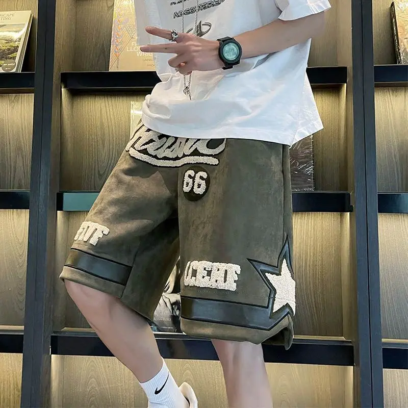 Gmiixder Summer Embroidered Shorts Men's Trend Hip-hop High
