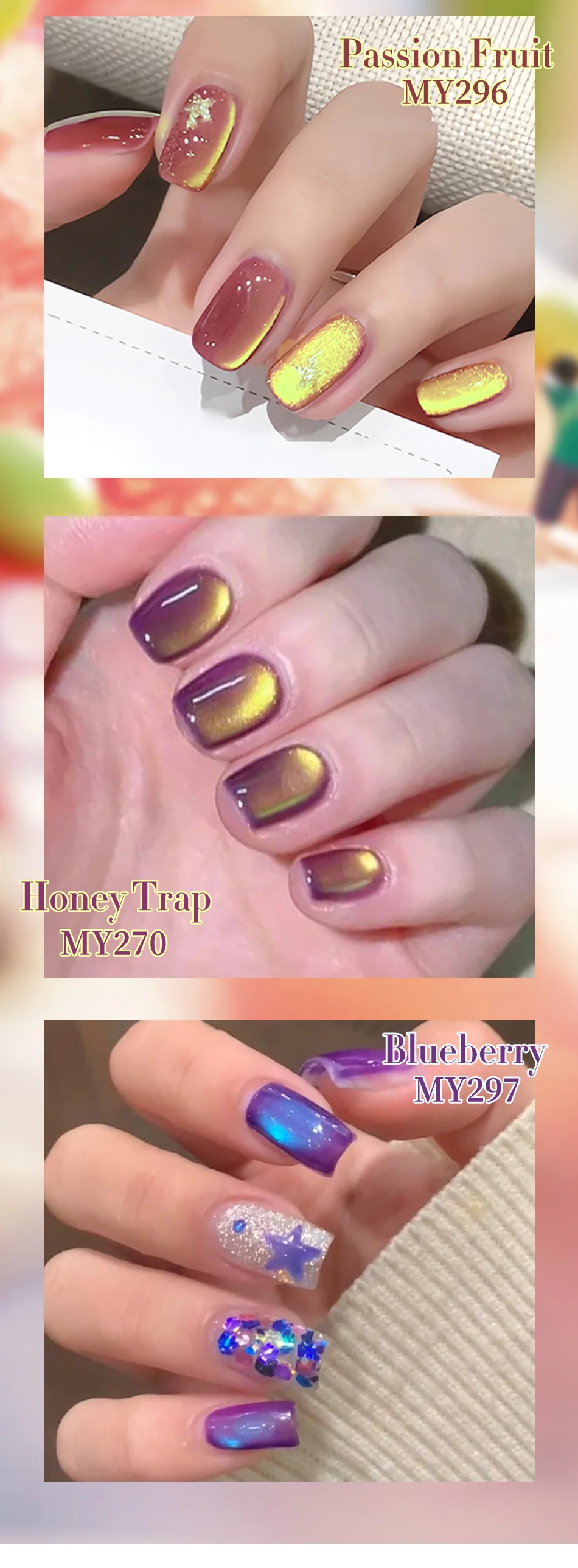 S35e242e009ff448c8f90ed33db0364a4n 10ml Summer Fruit Cat Magnetic Gel Nail Polish, New Guava Glass Beads Semi Permanent Nail Polish Green Nails Mallzona