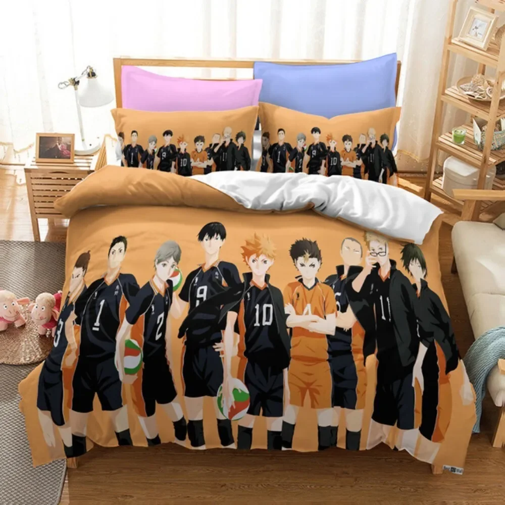 Cartoon Anime Haikyuu Bedding Set 3D Printed Volleyball Boys Duvet Cover Set Single Double Luxury Bed Linen for Kids Teens Gift