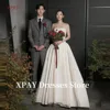 XPAY Simple Strapless A Line Korea Wedding Dresses Photo shoot Satin Floor Length Bridal Gowns Corset Customized Plus Size 1