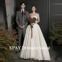XPAY Simple Strapless A Line Korea Wedding Dresses Photo shoot Satin Floor Length Bridal Gowns Corset Customized Plus Size 1