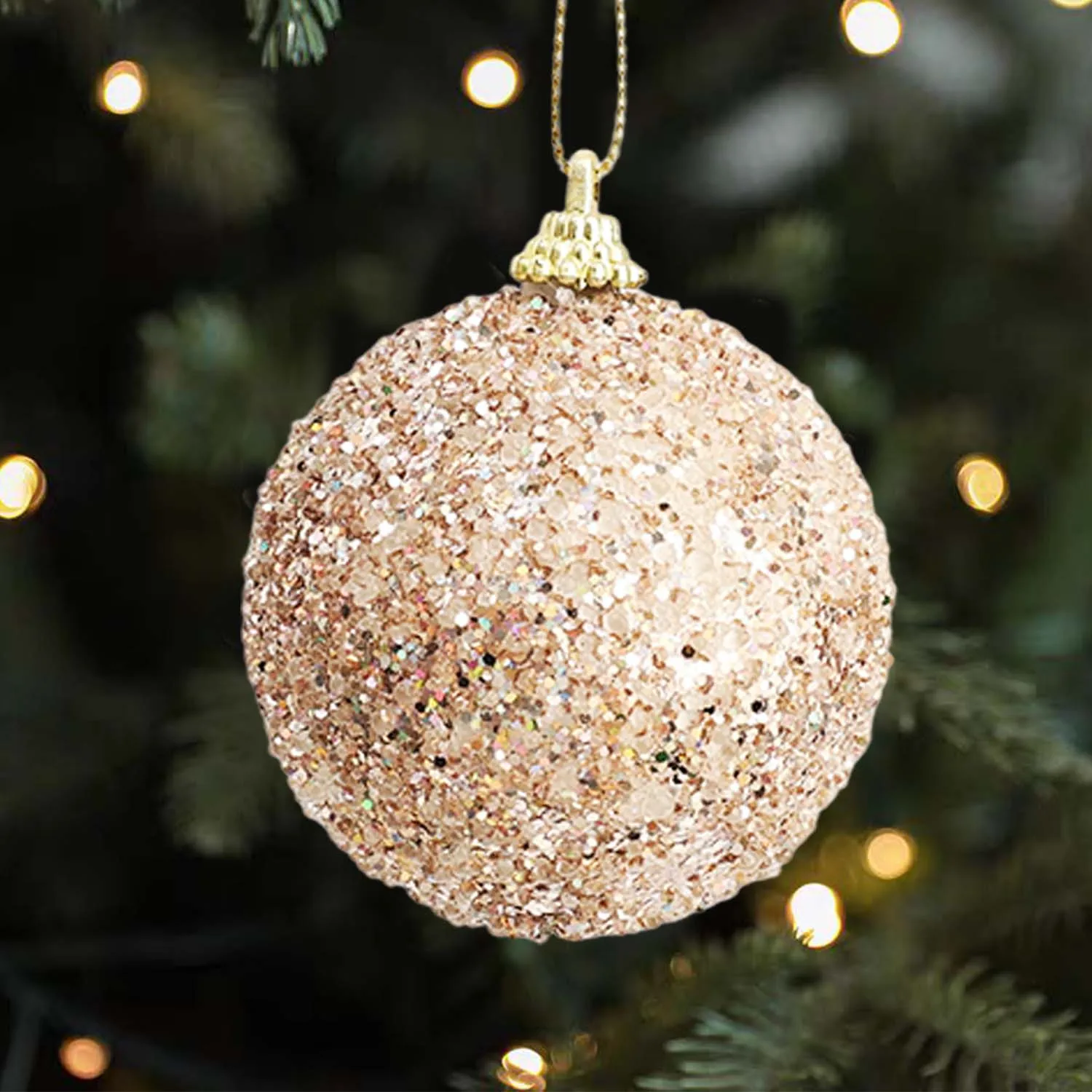 Champagne Gold Glitter Christmas Ornaments - Sparkling 6cm Ball Pendants