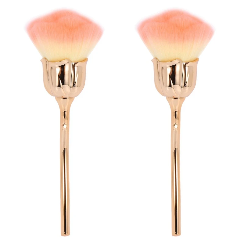 

2X Nail Dust Brush Pink Rose Brush Nail Art Cleaning Brush Blush Powder Brush(Gold)