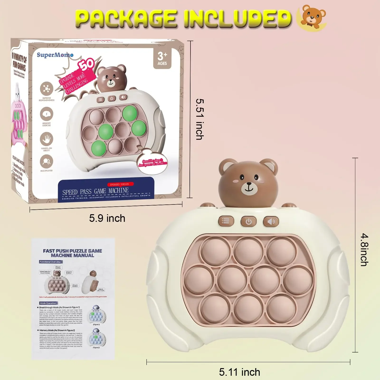 New Electronic Quick Push Pop Game Handheld Console Press Fidget Toys Bubble Light Up Pushit Gift Kids Adult Birthday Christmas