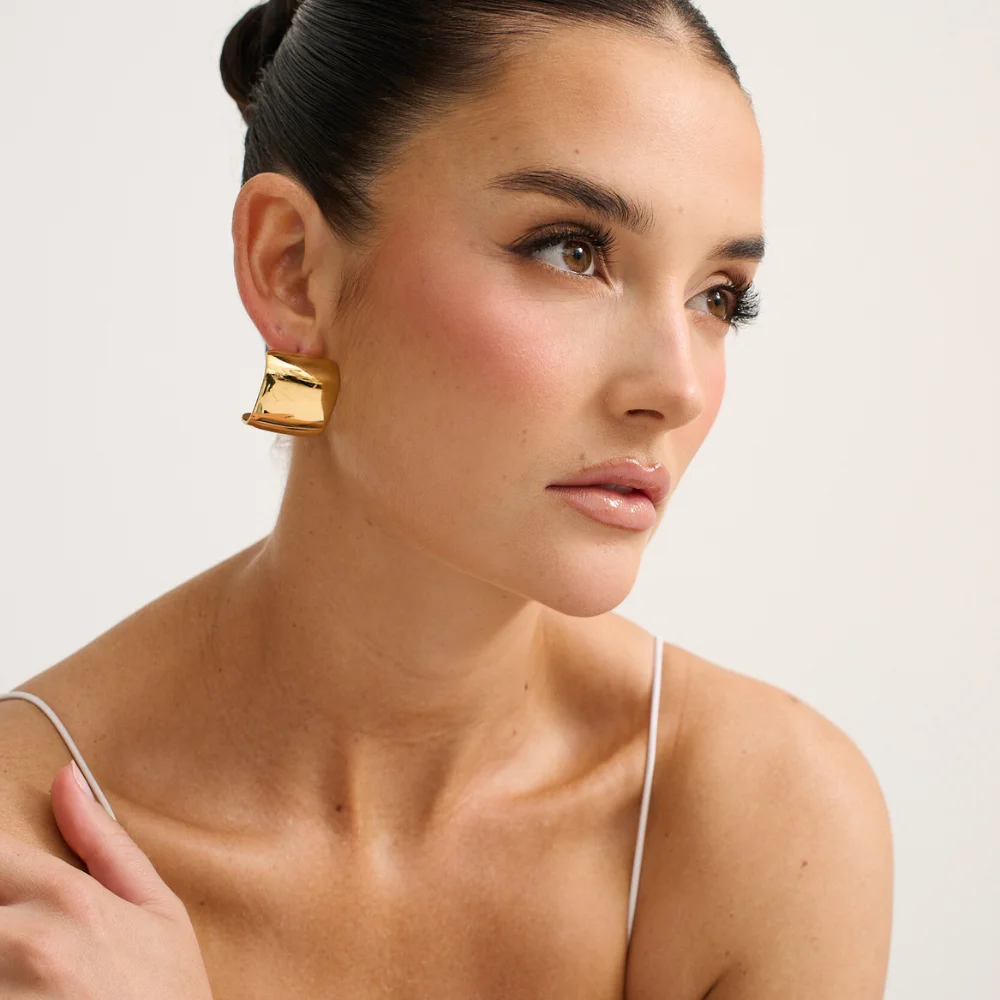 Vintage Square Arch Big Stud Earrings 18K Gold Plated Hypoallergenic Glossy Metal Statement Earring Minimalist Jewelry Bijoux