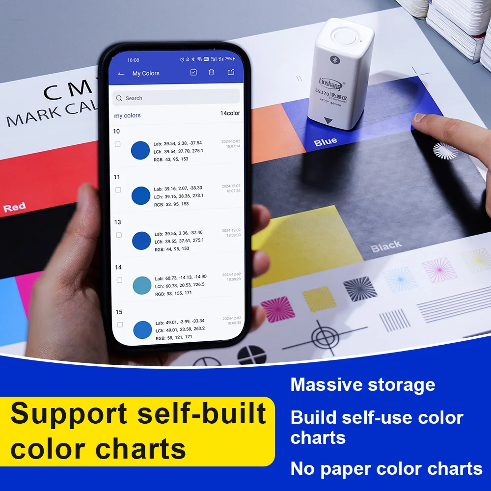 Colorimeter Portable Colormeter Pantone Ral Color Reader 45/0 CIE Lab CMYK Color Meter for Print Paper LS170
