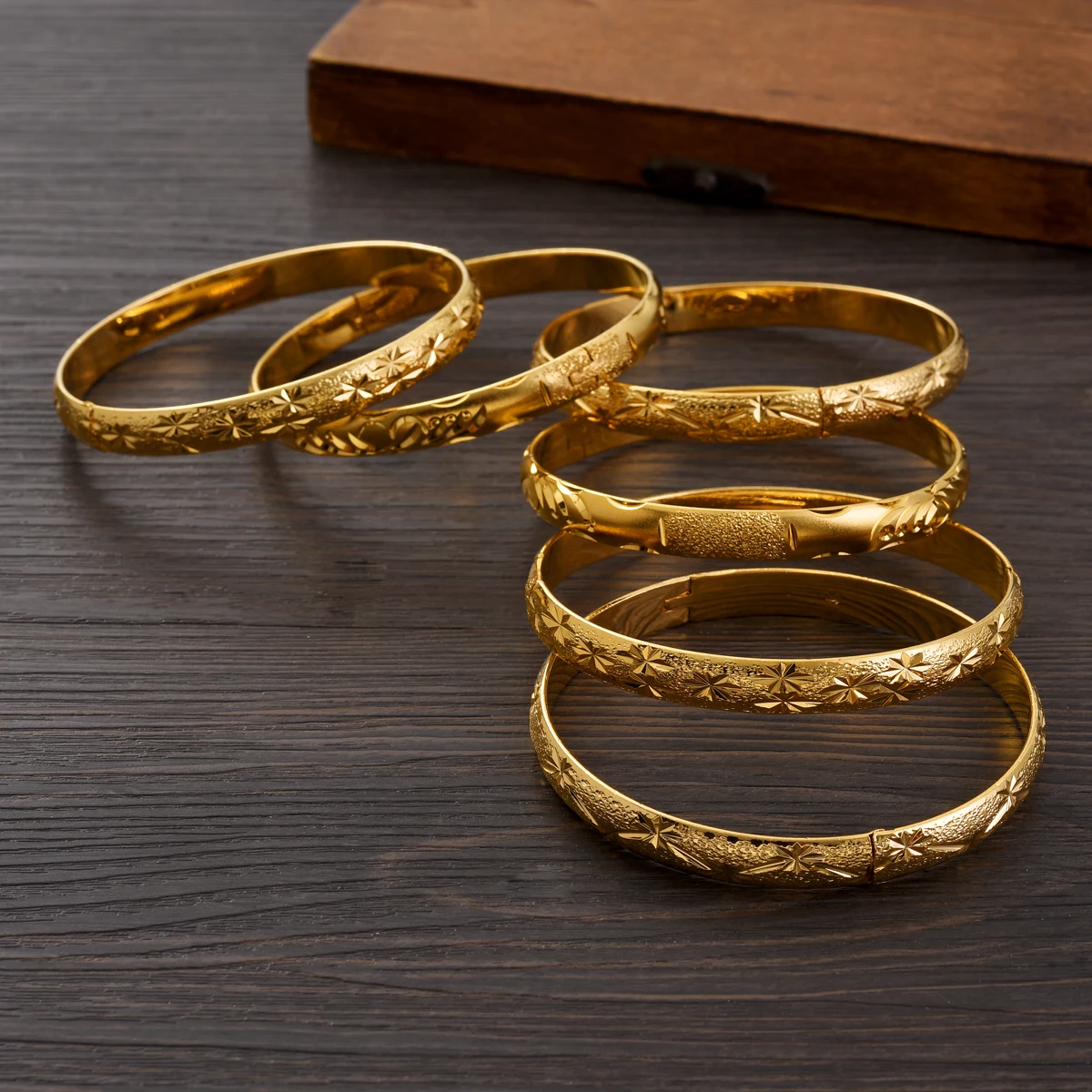 65MM Dubai Wedding Combination Bracelets For Women Ethiopian Jewelry Gold Color Indian Bangles Birthday Jewelry Gifts #104 4