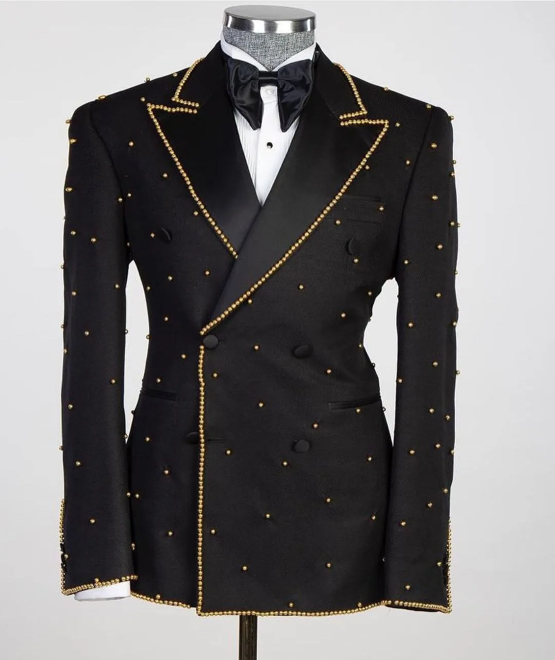 Beaded Luxury Blazer Pants 2 Pieces Men Suits One Button Peaked Lapel Sequins Formal Prom Diamonds Pearls Wedding Groom Tailored