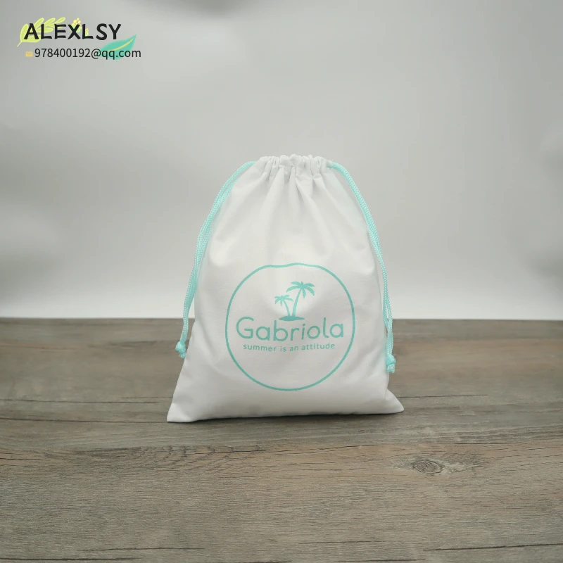 White Cotton Gift Bags Custom Logo Ribbon Sack 8x10cm 9x12cm 10x15cm 13x17cm Hair Eyelash Jewelry Drawstring Pouches 50pcs