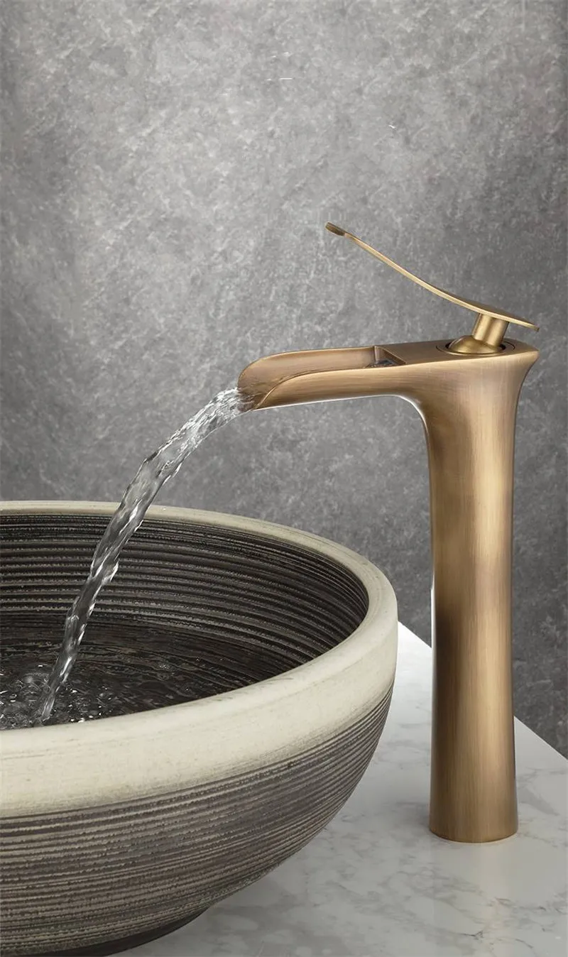 Antique Bronze Bathroom Faucet Basin Faucets Hot & Cold Brass Bathroom Sink Faucet Waterfall Lavotory Faucet Mixer Water Tap