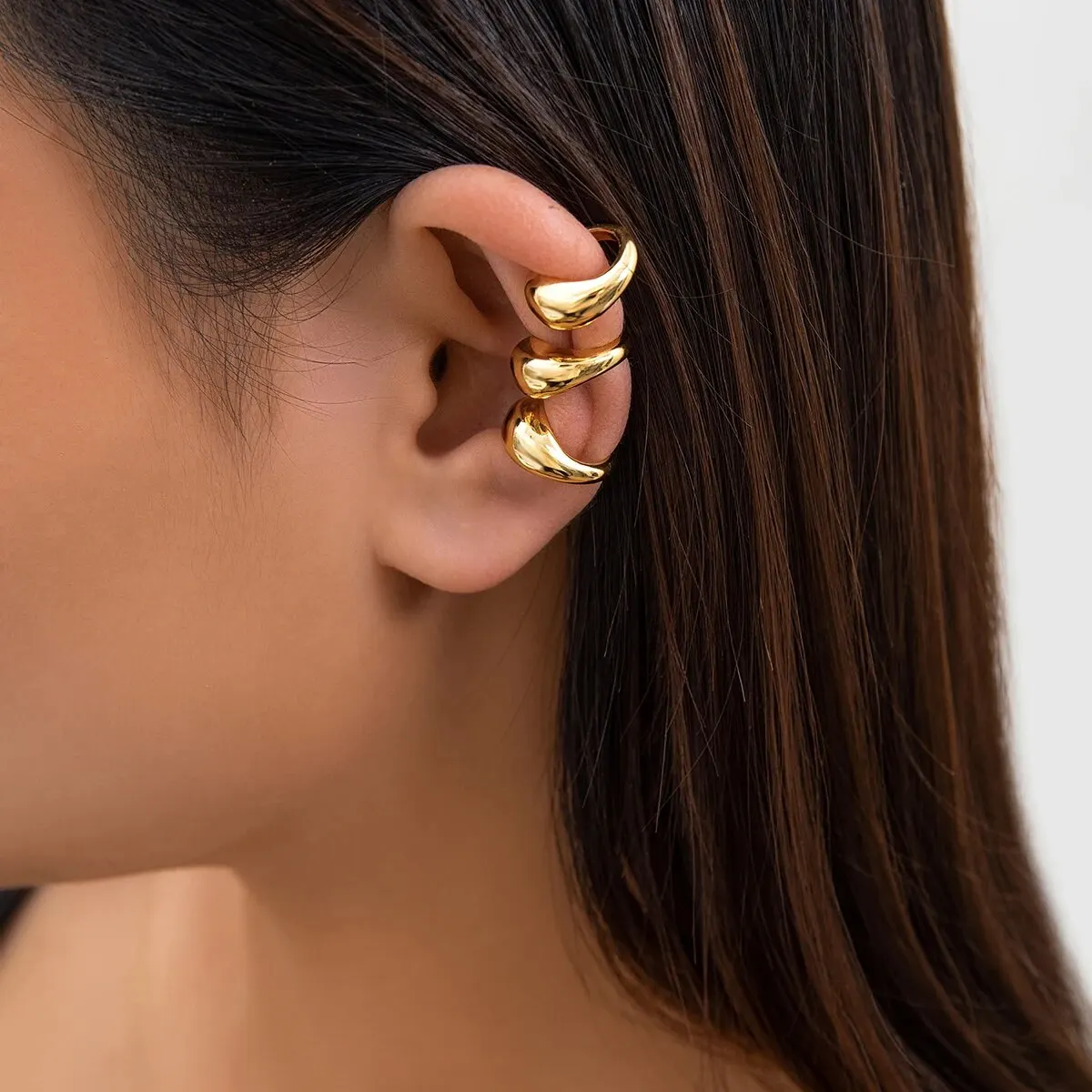 FFWTPY Set 3 Ear Cuff Per Donna – Orecchini Non Piercing A Clip, Dorati, Regolabili, Per Cartilagine, Regalo Moda