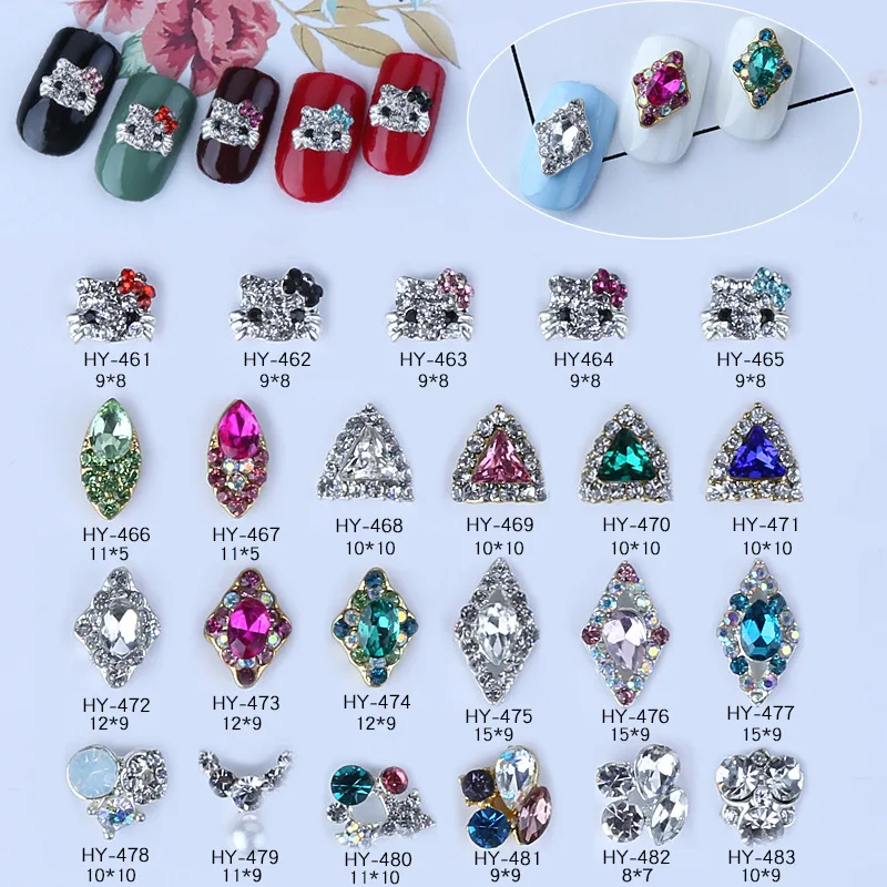 10pcs Hello Kitty Alloy Nail Charms with Rhinestones Luxury Metal Manicure Jewelry Gems Decoration