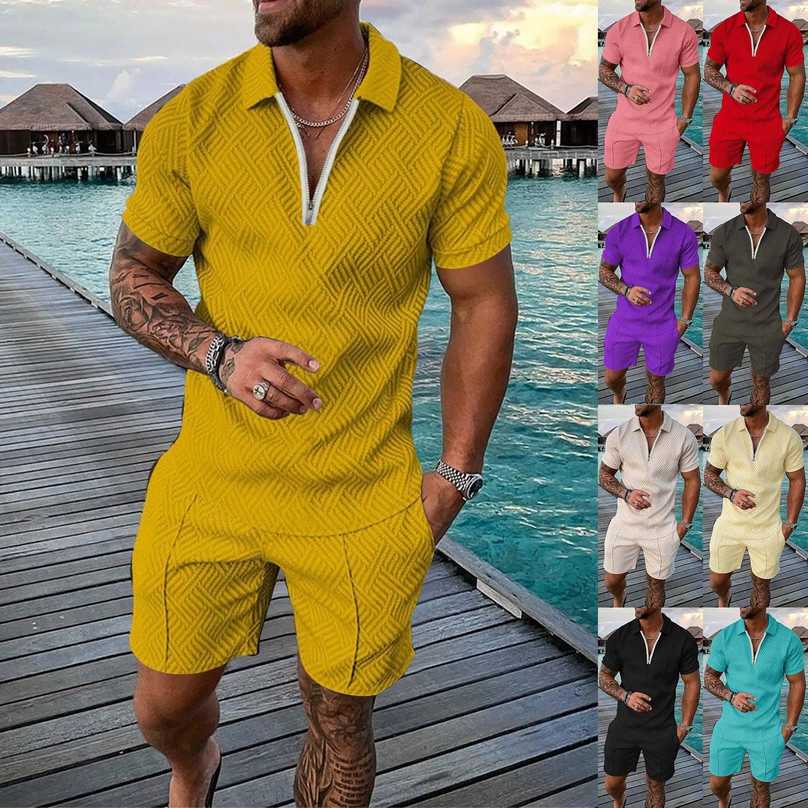 

Summer Hawaii 3D Print Polo Shirts Shorts Sets Men's Fashion Oversized Short Sleeve Half Zip Shirt Pants Set Suits Man Tracksuit