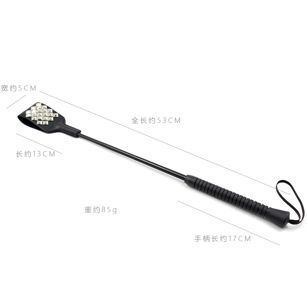 53CM PU Leather Paddle Whip,Riding Crop PU Leather Flogger Horsewhips，Silvery Punk Rivet Bat Spanking Paddle 3
