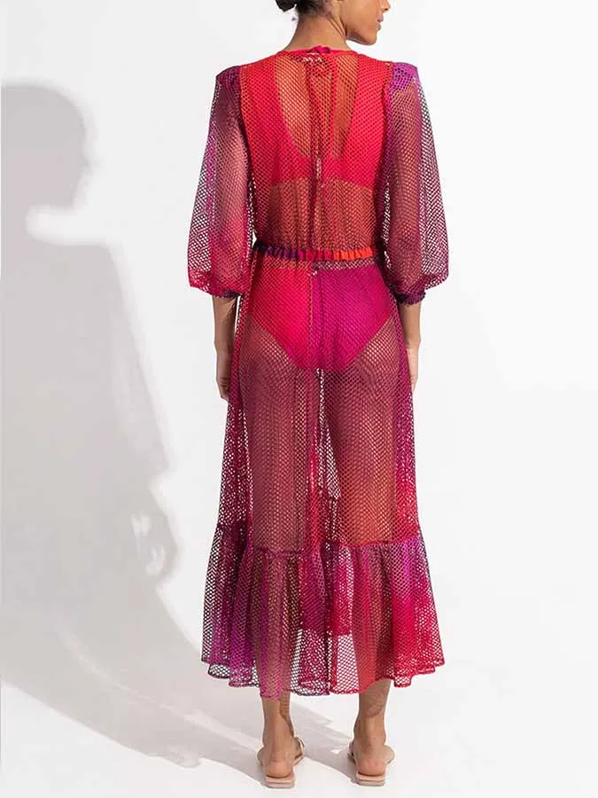 Solid Color Beach Outfits 2023 For Mujer Swimsuit Kaftans For Women Luxury Mesh Swimwear New Beachwear  V Neck Sexy Kimono