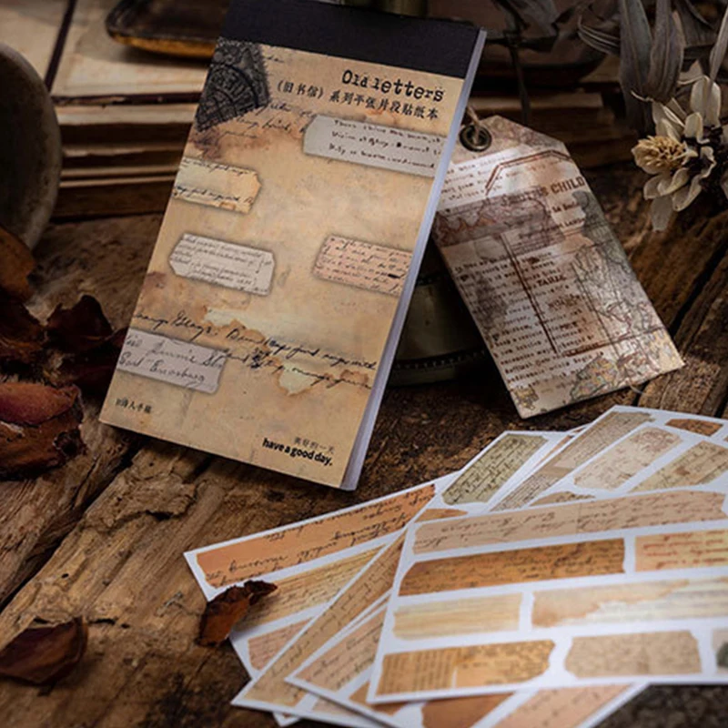 

20Pcs Stickers Material Paper English Text Assorte Literature Nostalgia letters decorative School Supplies Weekly Journal 16*9CM