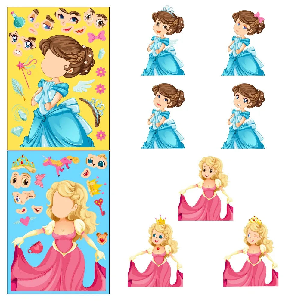 Make Your Own Faces Stickers 4 In 1 Princess Dress Up Your Own Face  Stickers Dress Up Your Own Face Make Your Own Stickers Fun - Sticker -  AliExpress