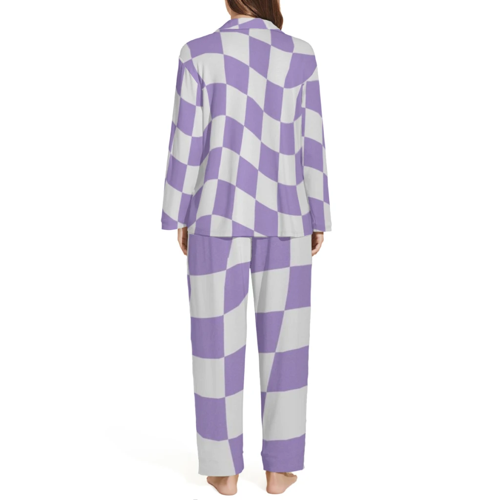 Purple Plaid Series  Printed Sleepwear Set Long-Sleeve New Pajama Sets For Sleeping Winter