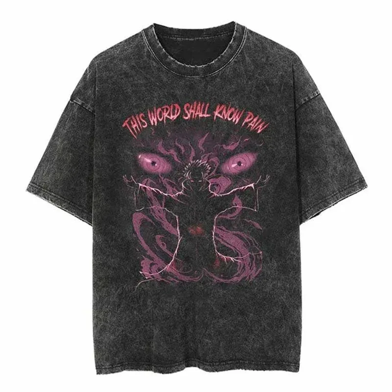 

Men Streetwear Black Washed T-Shirt AnimePrinted T Shirt Harajuku Cotton Tshirt Summer Short Sleeve Vintage Tops Tees