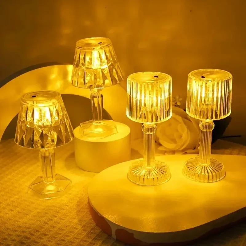 LED Portable Night Lights Acrylic Crystal Light Bedroom Decoration Nightlight Kids Gift for Home Wedding Xmas Festival Decor