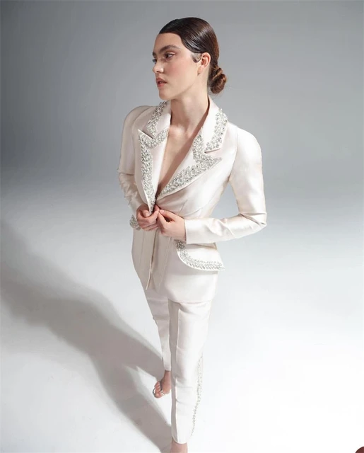 Designer White Women Suit Blazer 2Pcs Pants Set V Neck Jacket Formal Office Lady  Coat Custom Made Costume Wedding Tuxedo - AliExpress