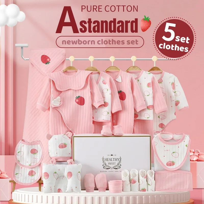 

20/22/24pcs Infants Clothing Set Newborn Clothes Suit Baby Girls Boys Pure Cotton Strawberry Mango Bear Clothes Set Without Box