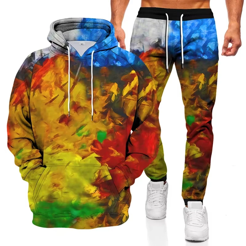 Autumn 3D Printed Hoodies Pant Sets for Men